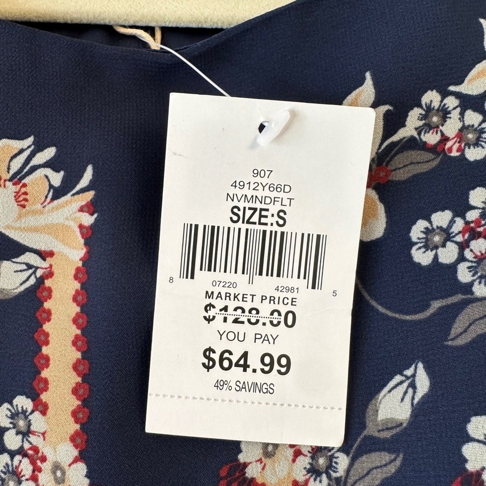 Max Studio Navy Floral Chiffon Sleeveless Shift Dress 4912Y66D NWT Small - Picture 7 of 8